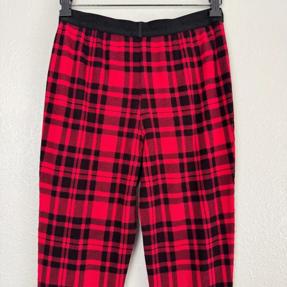 Victoria Secret Red Black Plaid Thermal Pajama Set Henley Jogger S